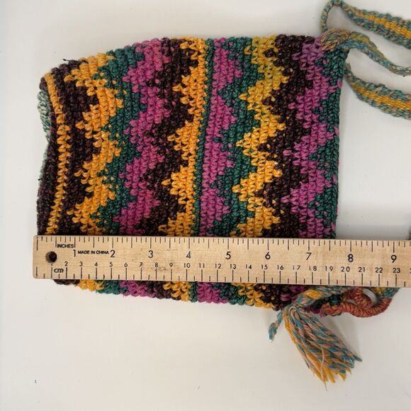 Veranda Wear Crossbody Bag Pink Multicolor Woven Boho Hippie Festival Handmade - Picture 10 of 10